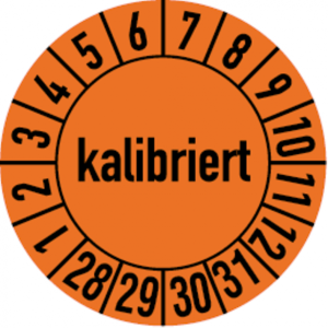 Dreifke&reg; Pr&uuml;fplakette, kalibriert, orange/schwarz, Folie, &Oslash; 30 m - 30 mm Foli...