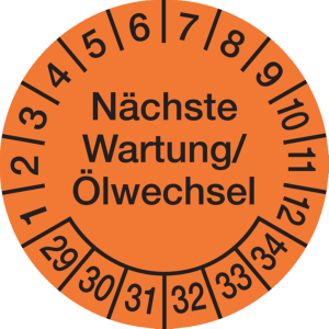 Dreifke&reg; Pr&uuml;fplakette, Wartung/&Ouml;lwechsel &Oslash; 30mm - Bogen = 10 Pla - 30 mm Foli...