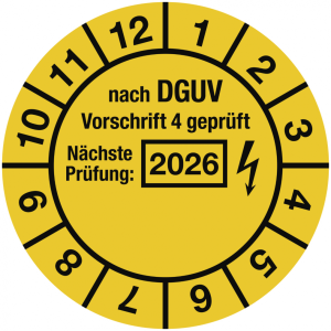 Dreifke&reg; Pr&uuml;fplakette nach DGUV Vorschrift 4, N&auml;chste Pr&uuml;fung, 2026, Dokument...
