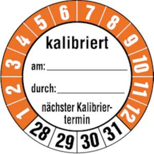 Dreifke&reg; Aufkleber | Etikett kalibriert am:duch:... ab 28 orange/schwarz/wei ...
