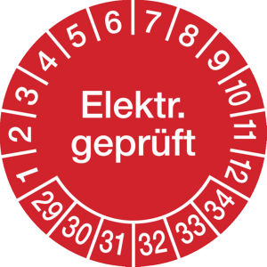 Dreifke&reg; Pr&uuml;fplakette Elektr. gepr&uuml;ft ab 29 rot/wei&szlig; - 30 mm Folie selbstklebend