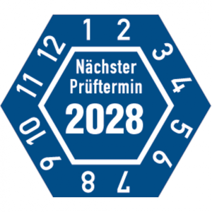 Dreifke&reg; Pr&uuml;fplakette N&auml;chster Pr&uuml;ftermin 2028, sechseckig, b - 30x26 mm Foli...