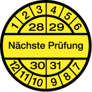 Dreifke&reg; Pr&uuml;fplakette N&auml;chste Pr&uuml;fung ab 28 gelb/schwarz - 30 mm Folie selbst...