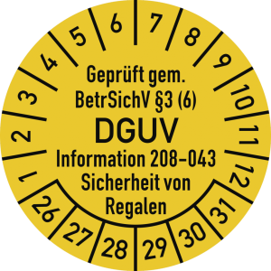 Dreifke&reg; Pr&uuml;fplakette BetrSichV &sect;3 DGUV 208-043, 2026-2031,Dokumentenf.,&Oslash; 30m...