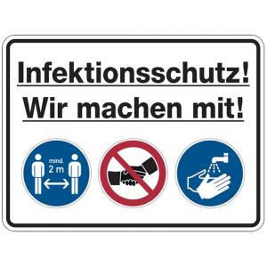 Dreifke&reg; Hygieneschild, Infektionsschutz! Wir machen mit! | PVC | 300x200 mm,...
