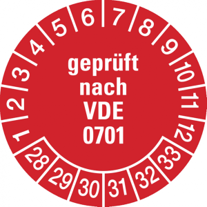 Dreifke&reg; Pr&uuml;fplakette gepr&uuml;ft nach VDE 0701 ab 29 rot/wei&szlig; - 30 mm Folie selb...