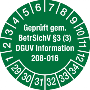 Dreifke&reg; Pr&uuml;fplakette ab 29 gepr&uuml;ft gem. BetrSichV &sect;3 (3) DGUV I - 30 mm Foli...