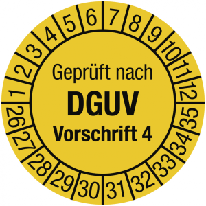 Dreifke&reg; Pr&uuml;fplakette Gepr&uuml;ft nach DGUV Vorschrift 4, 2026-2035, Folie, &Oslash; 25 ...