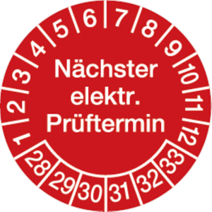 Dreifke&reg; Pr&uuml;fplakette N&auml;chster elektr. Pr&uuml;ftermin ab 28 rot/wei&szlig; - 30 mm Foli...