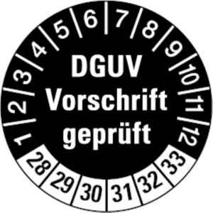 Dreifke&reg; Pr&uuml;fplakette, DGUV Vorschrift gepr&uuml;ft, schwar - 30 mm Dokumentenfoli...