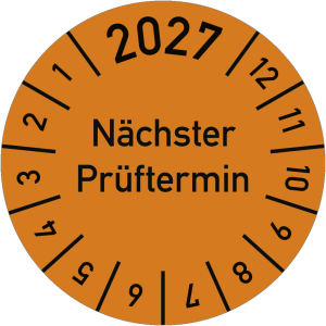 Dreifke&reg; Pr&uuml;fplakette 2027 N&auml;chster Pr&uuml;ftermin, Folie, &Oslash; 15 mm, 10 St&uuml;ck/Bogen
