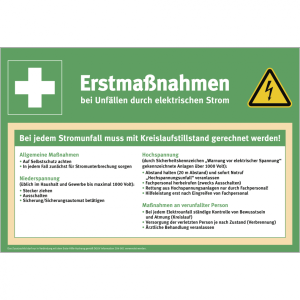 Dreifke&reg; Zusatzschild Erstma&szlig;nahmen bei Unf&auml;llen mit elektr. Strom, PVC, 410x...