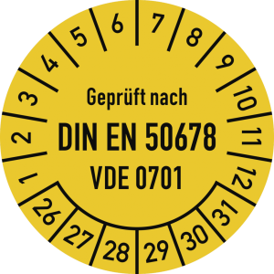 Dreifke&reg; Pr&uuml;fplakette DIN EN 50678, VDE 0701, 2026-2031, Dokumentenf., &Oslash; 30mm...