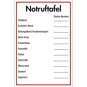 Dreifke&reg; Schild Notruftafel, Kunststoff, 200x300 mm