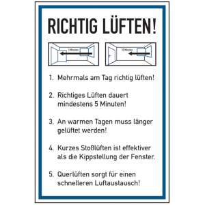 Dreifke&reg; Hinweisschild, Richtig l&uuml;ften | PVC | 200x300 mm, 1 Stk