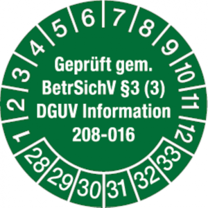 Dreifke&reg; Pr&uuml;fplakette ab 28 gepr&uuml;ft gem. BetrSichV &sect;3 (3) DGUV I - 30 mm Foli...