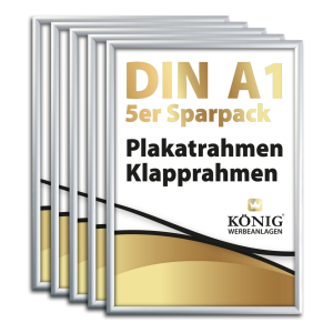 5 Dreifke&reg; Plakatrahmen DIN A1 | 25mm Alu Profil, eckig | silber | Bilderrahm...