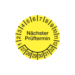 Dreifke&reg; Aufkleber Pr&uuml;fplakette, N&auml;chster Pr&uuml;ftermin, Dokumentenfolie, gelb/s...