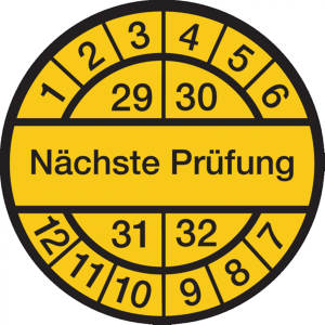 Dreifke&reg; Pr&uuml;fplakette N&auml;chste Pr&uuml;fung ab 29 gelb/schwarz - 30 mm Folie selbst...