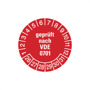 Dreifke&reg; Aufkleber Pr&uuml;fplakette, gepr&uuml;ft nach VDE 0701, rot/wei&szlig;, &Oslash; 30 mm - B...