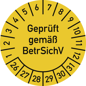 Dreifke&reg; Pr&uuml;fplakette Gepr&uuml;ft gem&auml;&szlig; BetrSichV,2026-2031,Dokumentenfolie,&Oslash;25 m...
