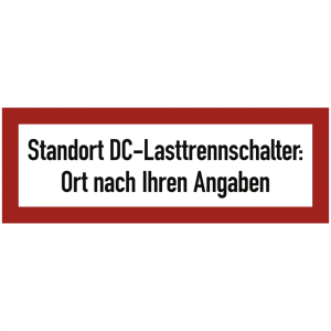 Dreifke&reg; Aufkleber Brandschutzschild Standort DC-Lasttrennschalter, Text nach...
