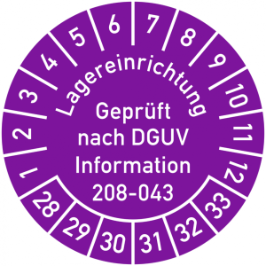 Dreifke&reg; Pr&uuml;fplakette Lagereinrichtung, Gepr&uuml;ft nach DGUV Information 208-043...
