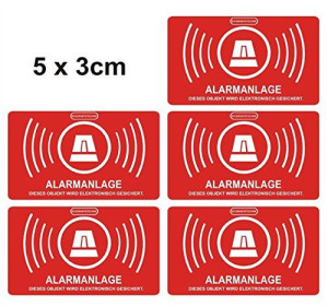 Dreifke&reg; Aufkleber Alarmanlage | Folie 5 x 3 cm | Aufkleberset 6 St&uuml;ck | wett...