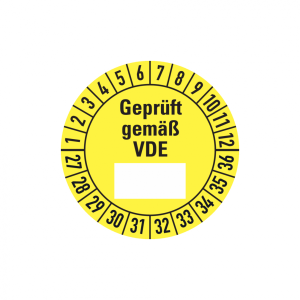 Dreifke&reg; Aufkleber Pr&uuml;fplakette, Gepr&uuml;ft gem&auml;&szlig; VDE (Freifeld), gelb/schwarz, ...
