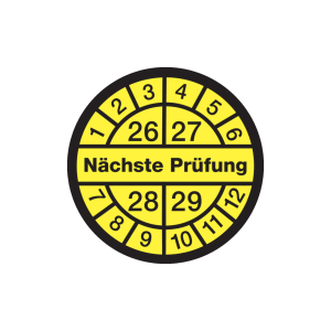 Dreifke&reg; Aufkleber Pr&uuml;fplakette, N&auml;chste Pr&uuml;fung, schwarz/gelb, Folie, &Oslash; 12, ...