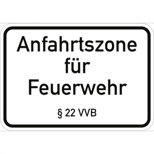 Dreifke&reg; Schild Anfahrtszone f&uuml;r Feuerwehr &sect; 22 VVB, Alu, 500x350 mm