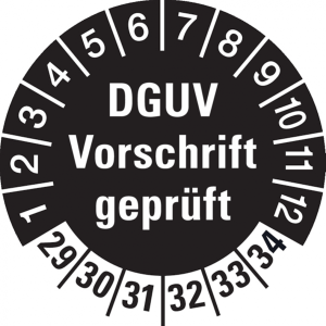 Dreifke&reg; Pr&uuml;fplakette, DGUV Vorschrift gepr&uuml;ft, schwar - 30 mm Dokumentenfoli...
