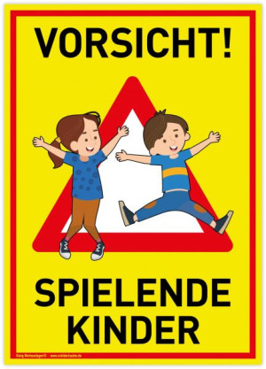 Gro&szlig;es Schild Vorsicht! Spielende Kinder | PVC 30 x 42 cm | Achtung Spieplatz...