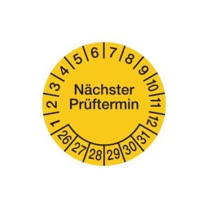 Dreifke&reg; Aufkleber Pr&uuml;fplakette, N&auml;chster Pr&uuml;ftermin, Folie, gelb/schwarz, &Oslash; ...