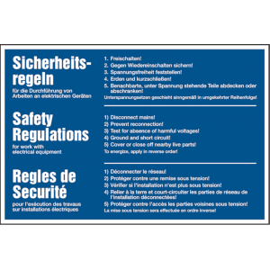 Dreifke&reg; Aushang, 5 Sicherheitsregeln - deutsch, englisch, franz&ouml;sisch | Foli...