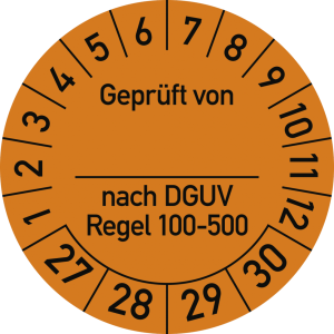 Dreifke&reg; Pr&uuml;fplakette Gepr....DGUV Regel100-500,2027-2030,Dokumentenfolie,&Oslash;25...