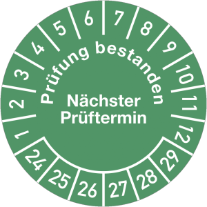Dreifke&reg; Pr&uuml;fplakette Pr&uuml;fung bestanden... 2024 - 2029, Folie, &Oslash; 30 mm, 10 St...