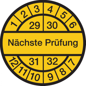Dreifke&reg; Pr&uuml;fplakette N&auml;chste Pr&uuml;fung ab 29 gelb/schwarz - 30 mm Folie selbst...