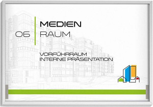 MADRID Silver Line T&uuml;rschild ~DIN A5 quer | 150,5x212,5 mm | Alu Rahmen silbe...