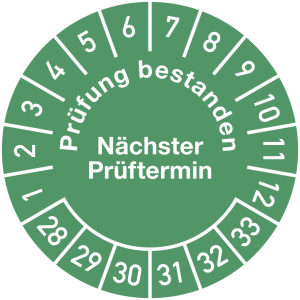 Dreifke&reg; Pr&uuml;fplakette Pr&uuml;fung bestanden, n&auml;chster Pr&uuml;ftermin, 2028 - 2033, Fo...