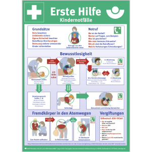 Dreifke&reg; Aushang Erste Hilfe Kindernotf&auml;lle nach DGUV-Information 204-039,PVC...