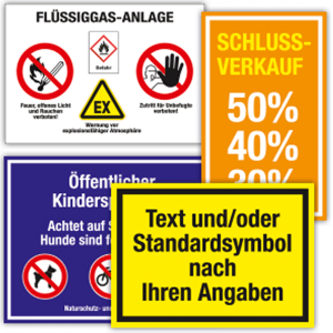 Dreifke&reg; Hinweisschild mit Text,Symbol und/oder Logo nach Angabe,Kunststoff,b...