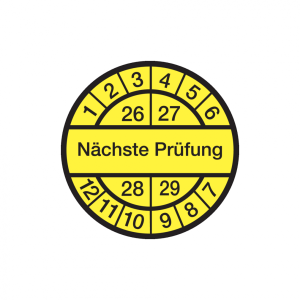 Dreifke&reg; Aufkleber Pr&uuml;fplakette, N&auml;chste Pr&uuml;fung, schwarz/gelb, Folie, &Oslash; 12, ...