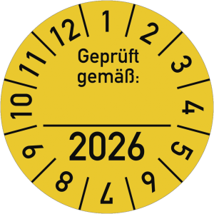 Dreifke&reg; Pr&uuml;fplakette Gepr&uuml;ft gem&auml;&szlig;: 2026, Folie, &Oslash; 30 mm, 10 St&uuml;ck/Bogen