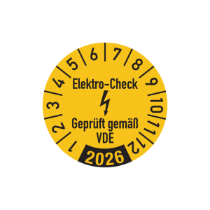 Dreifke&reg; Aufkleber Jahrespr&uuml;fplakette, Elektro-Check Gepr&uuml;ft gem. VDE, gelb/s...
