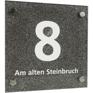 Dreifke&reg; Hausnummernschild mit Stra&szlig;enangabe, Acrylglas, Schrift wei&szlig;, 200x20...