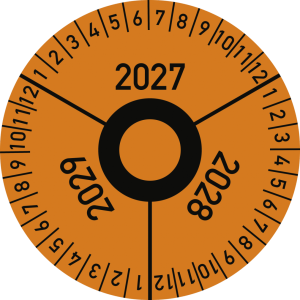 Dreifke&reg; Pr&uuml;fplakette 3 Jahre 2027/2028/2029 mit Monaten, Folie, &Oslash; 40 mm, 10 ...