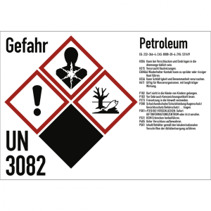 Dreifke&reg; Gefahrstoffkennzeichnung Petroleum nach GHS, Folie, 148x105 mm, Idx ...