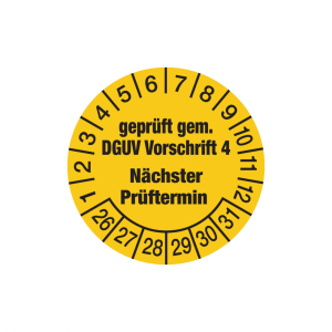 Dreifke&reg; Aufkleber Pr&uuml;fplakette, DGUV Vorschrift 4 N&auml;chster Pr&uuml;ftermin, gelb/...