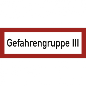 Schild Gefahrengruppe III, Aluminium gepr&auml;gt, 297x105 mm